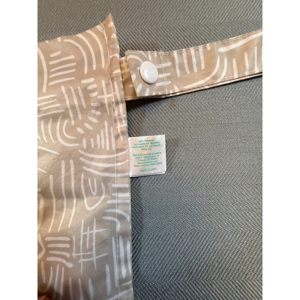 Bumkins Wet Bag Small Reusable Waterproof Pouch Tan Abstract Line Print Zipper